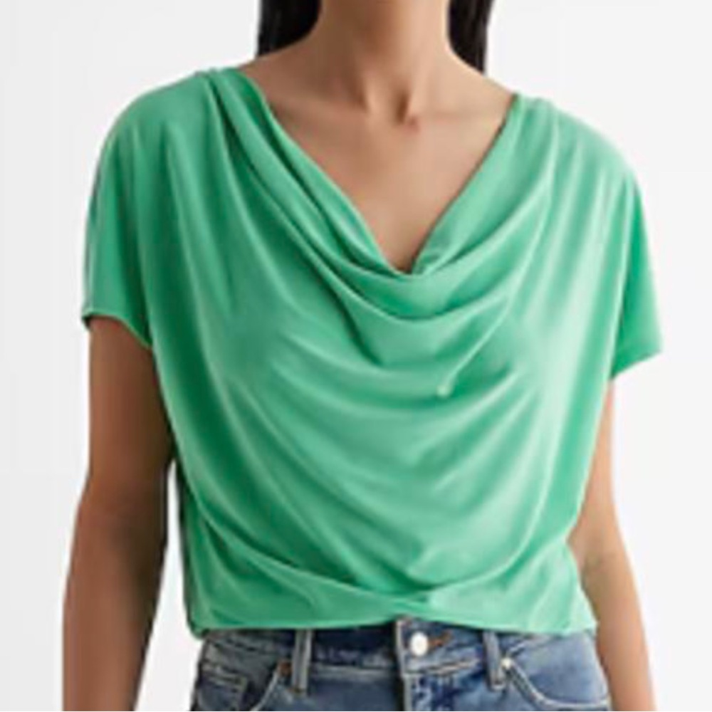 Express Draped Cowl Neck Short Sleeve Tee - Bright Kelly